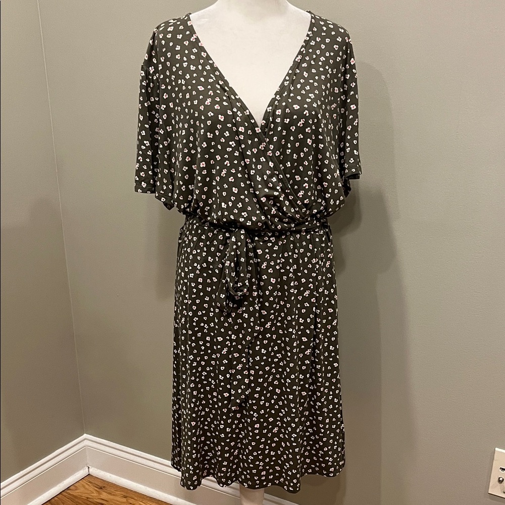GAP Olive Green Midi Dress with White Dot Print